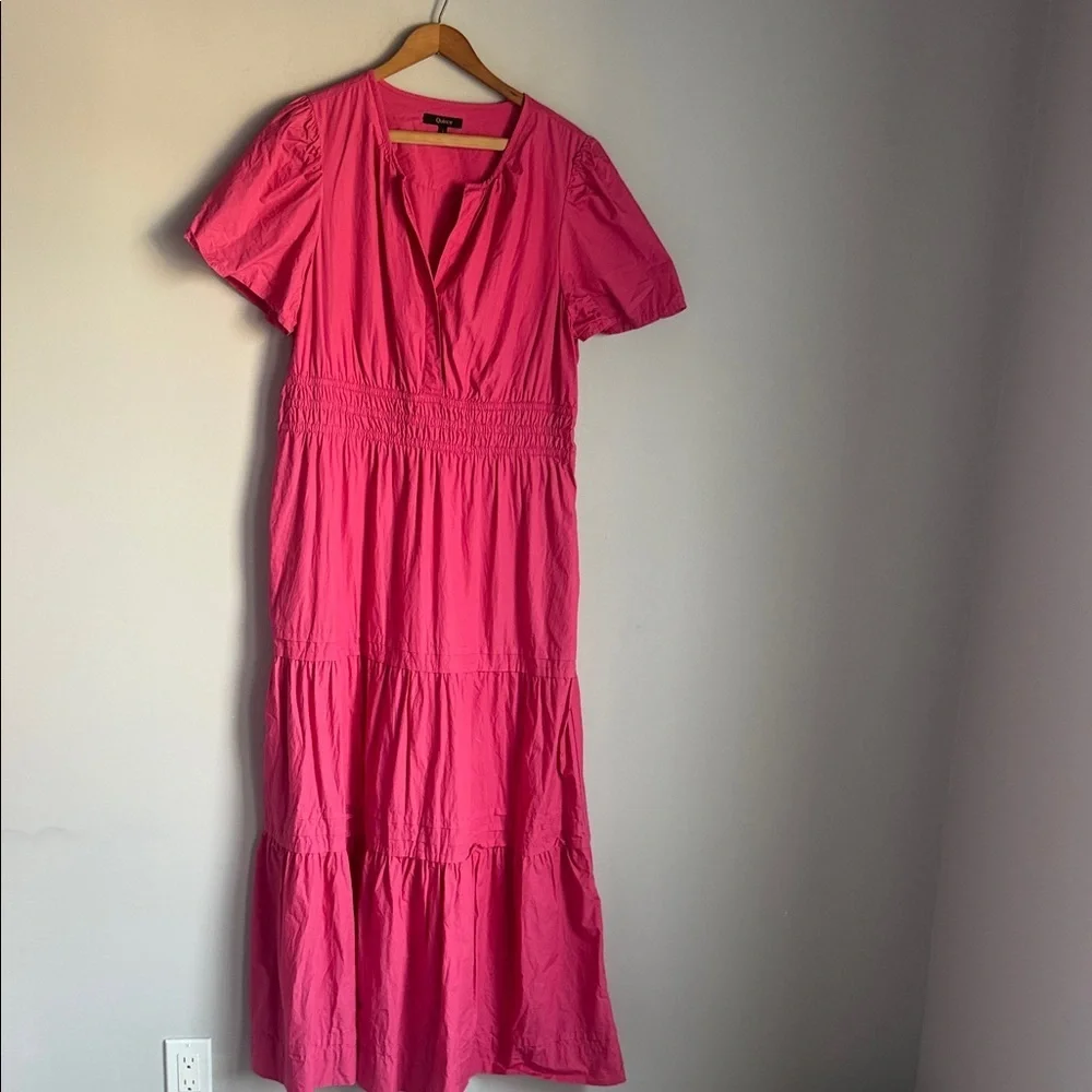 Quince Hot Pink Short-Sleeve Tiered Maxi Dress - Picture 2 of 13